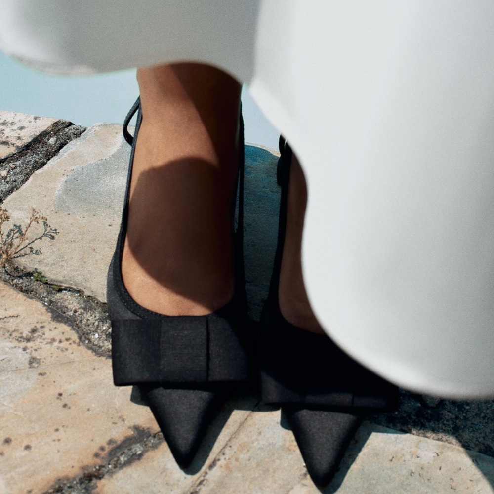Zara Black Slingback Heels with Bow Detail
